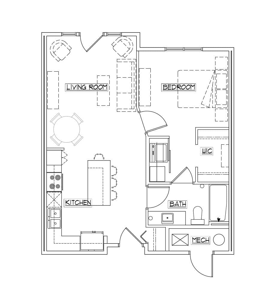 1 Bedroom, Style A floor plan diagram